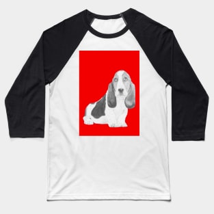 Basset Hound Puppy in Red Baseball T-Shirt